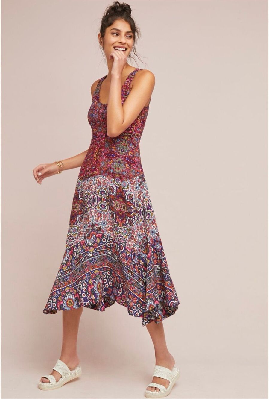 Anthropologie Maeve Violette Paisley Boho Handkerchief Midi Dress Purple 12